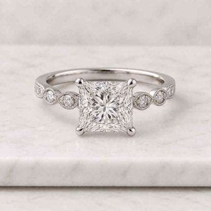 IGI Certified 1CT Princess Cut Lab Grown Diamond Engagement Ring, Solid 14K/18K White Gold Promise Rings for Women, Anniversary Gift for Her