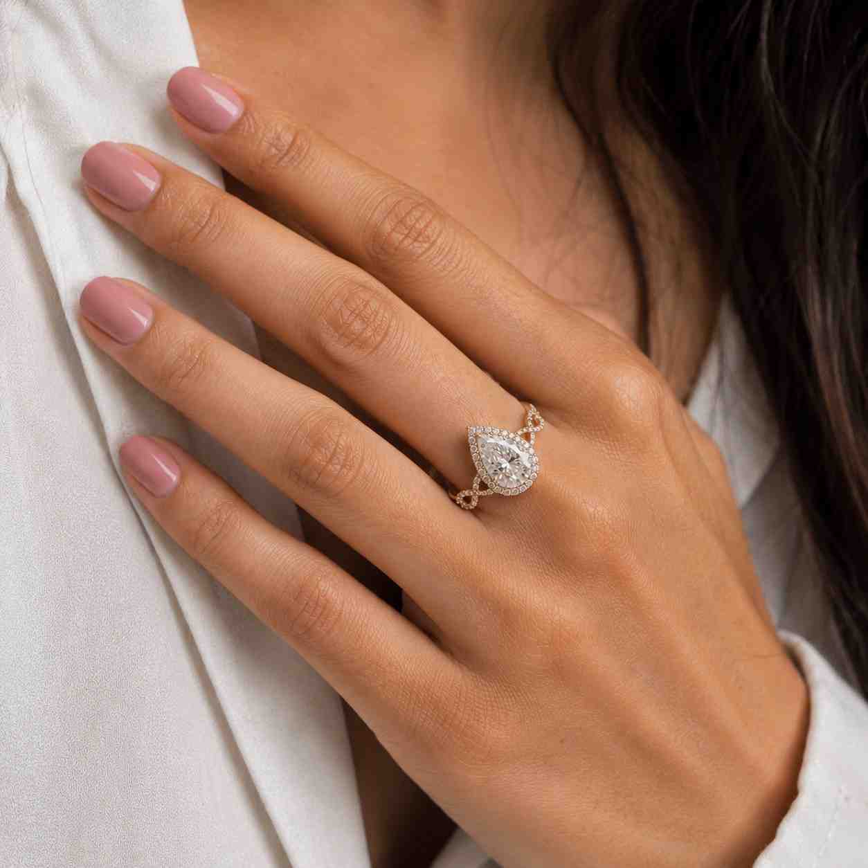 IGI Certified 1 CT Pear Cut Lab Grown Diamond Engagement Ring Pear Shaped Halo Ring Yellow Gold Teardrop Diamond Anniversary Ring for Her