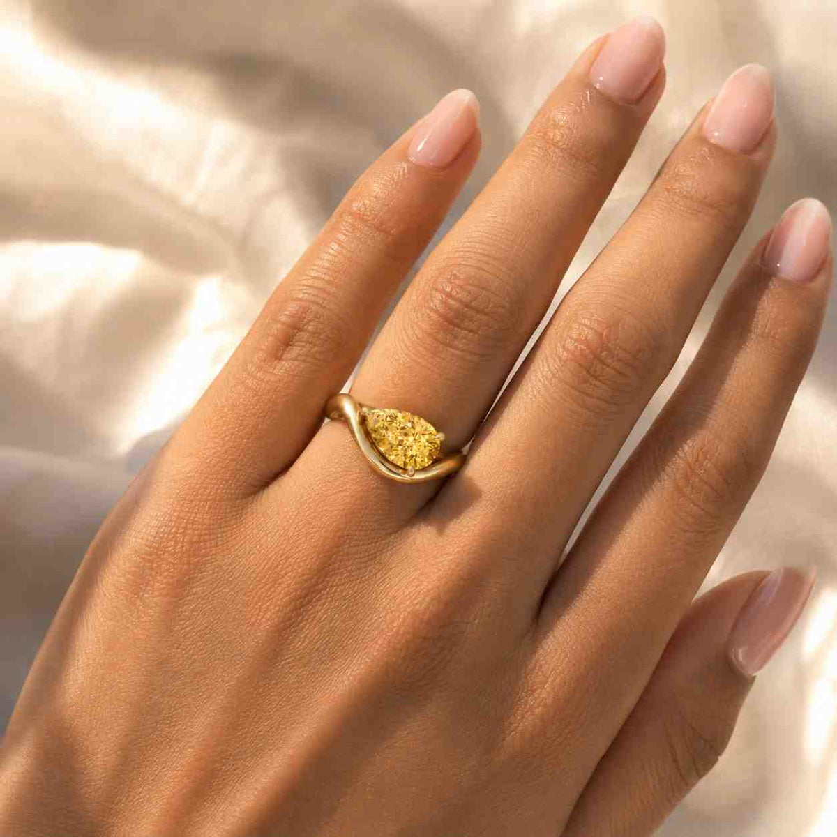 igi certified 1ct pear lab grown diamond half bezel set wedding ring, 10k yellow gold engagement ring, pear shape ring, mothers day gift