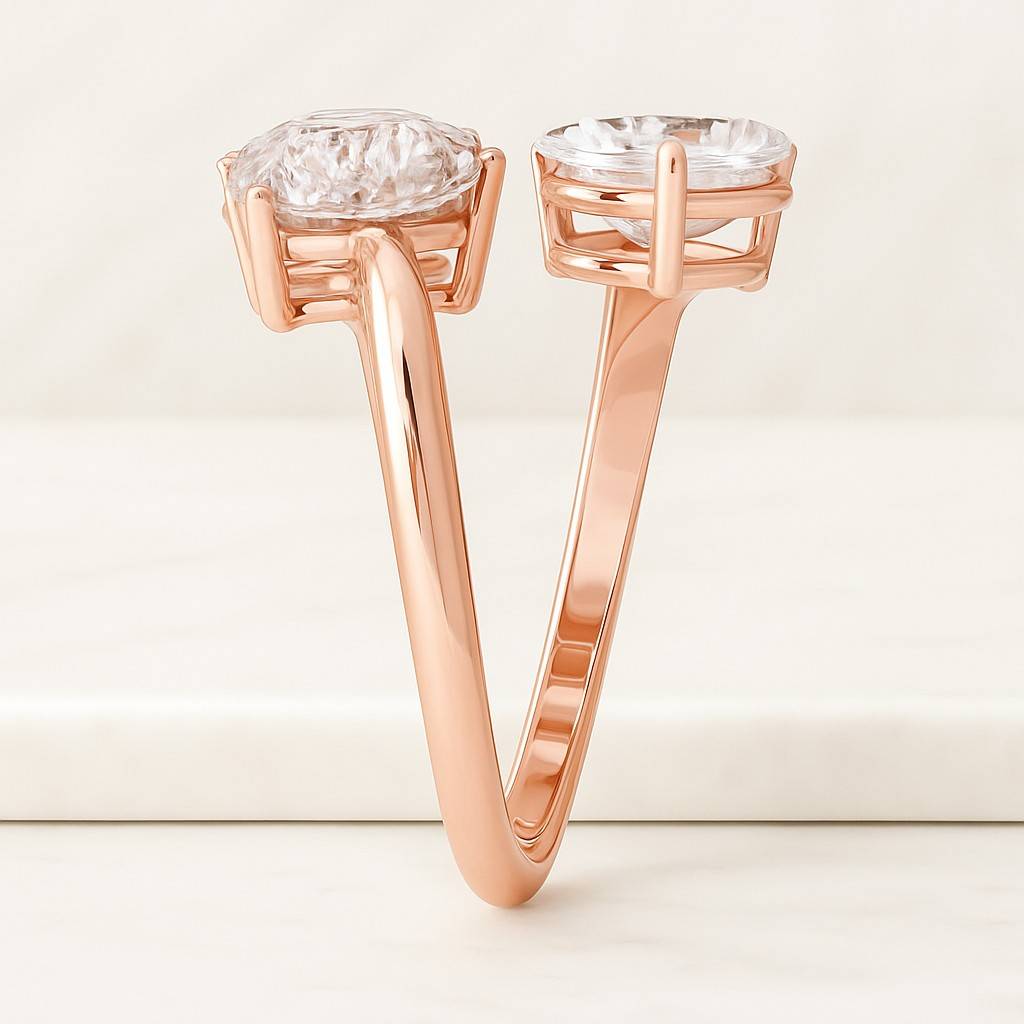 igi certified 2 carat heart lab grown diamond engagement ring v-shaped band