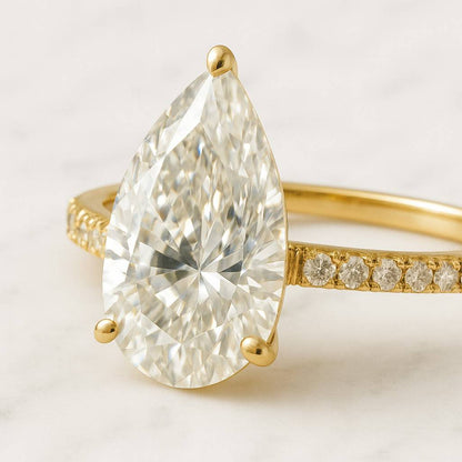 IGI Certified 3.50ct Pear Cut Lab Diamond Ring Side Pear and Round Diamonds Engagement Ring for Women Bridesmaid Gift Unique Proposal Ring for Her Six Claw Prong Setting Ring Gifts