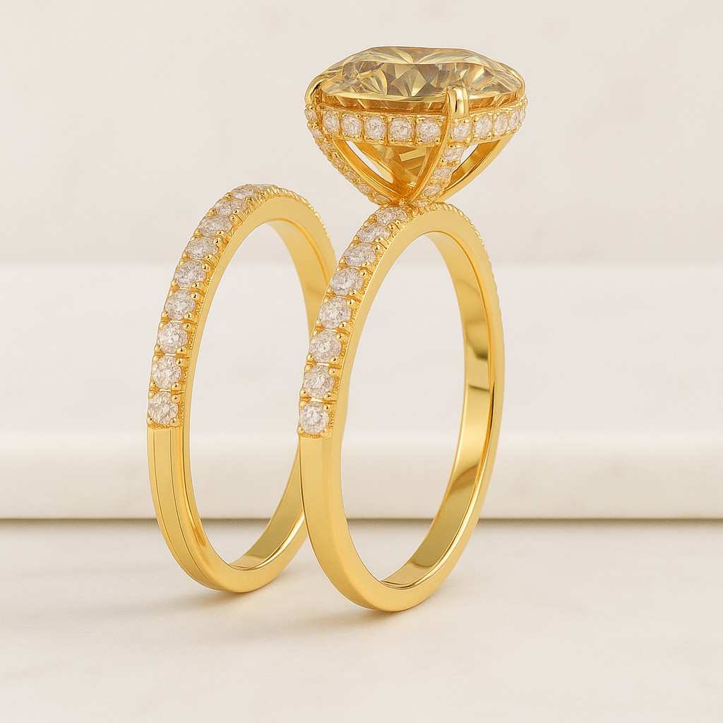 IGI Certified Canary Yellow Ring Cushion Cut Yellow Lab Diamond Engagement Ring