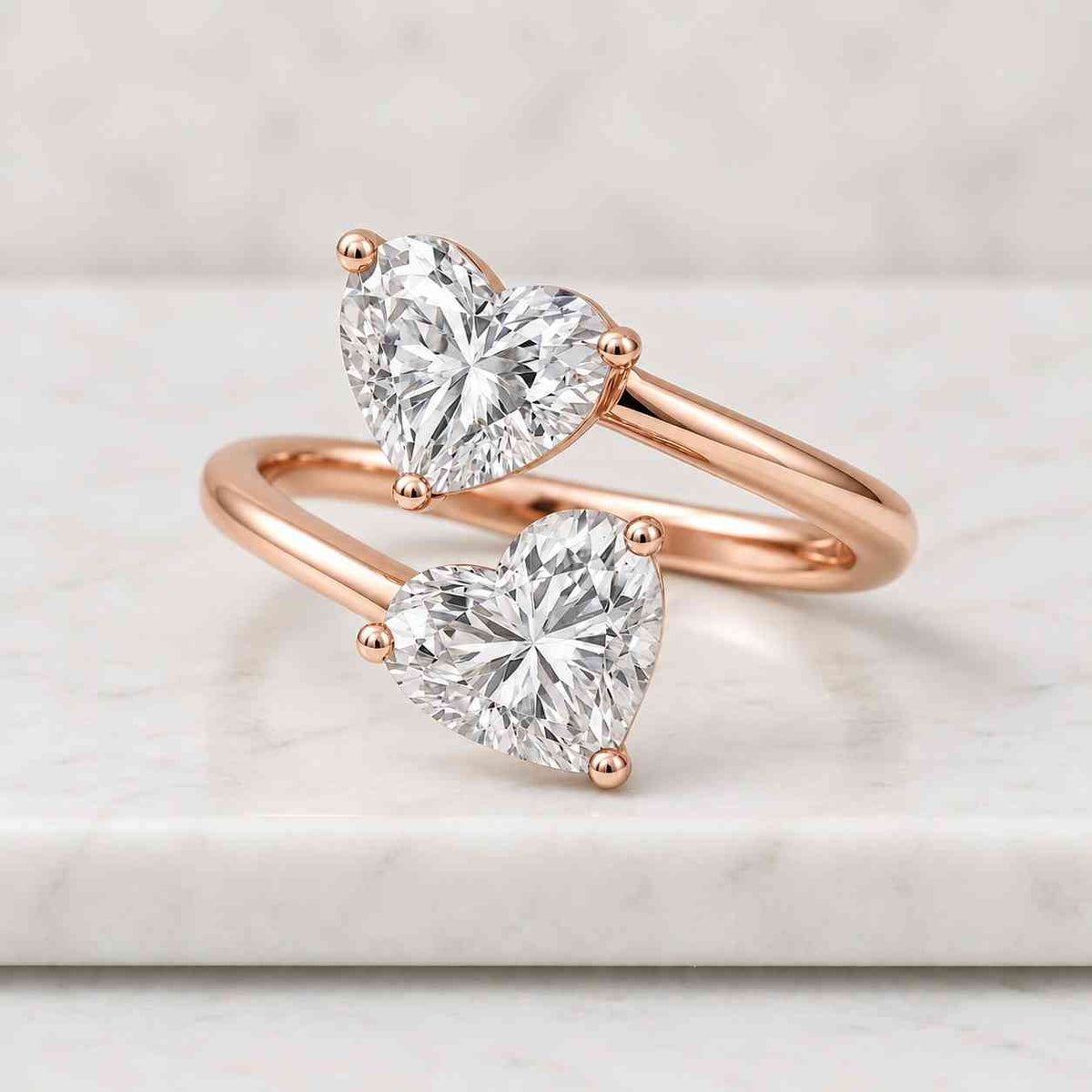 igi certified double heart lab grown diamond bypass ring,