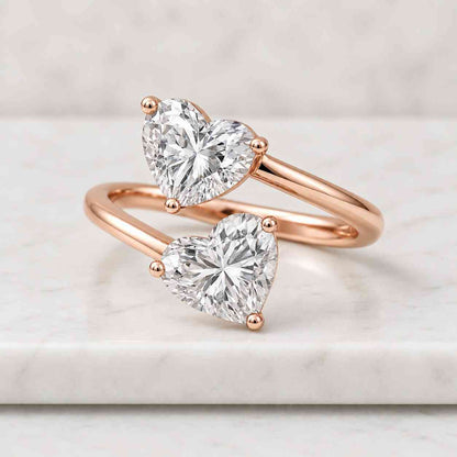 IGI Certified Double Heart Lab Grown Diamond Bypass Ring,
