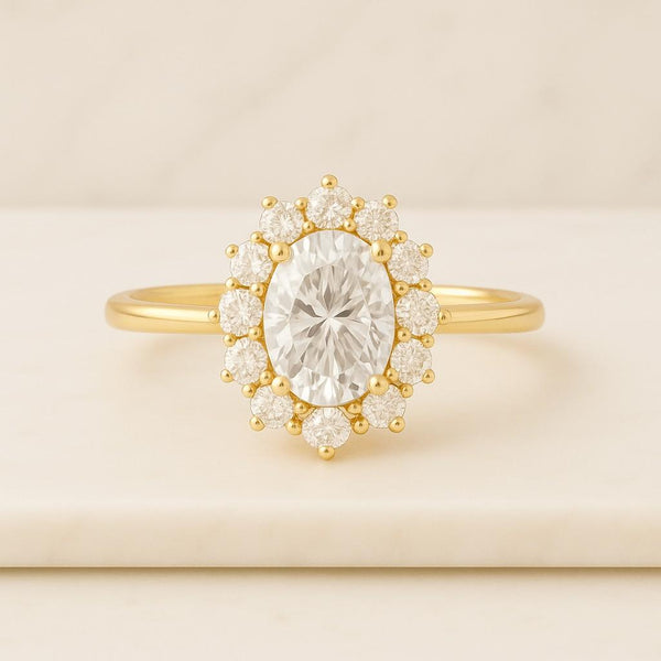 IGI Certified E VVS2 Oval Lab Grown Diamond Hidden Halo Engagement Ring Set