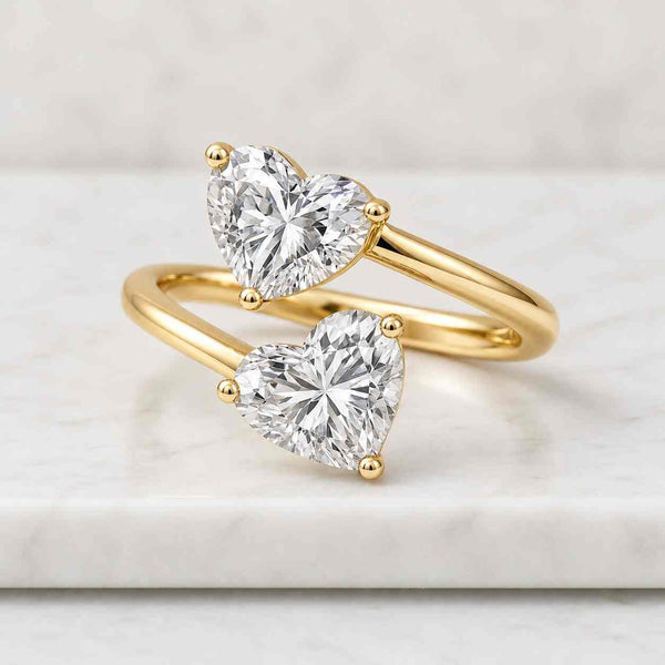IGI Certified Lab Grown Diamond Toi Et Moi Ring, 14K Gold, Heart Cut Diamonds
