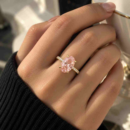  IGI Certified Lab Grown Oval Cut Diamond Ring, Vintage Marquise Diamond Band with pink sapphire hidden halo
