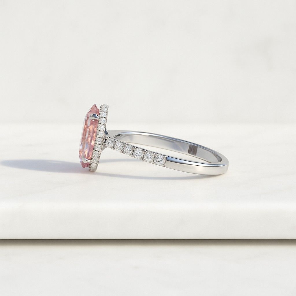 IGI Certified Lab Grown Oval Diamond Engagement Ring Hidden Halo Pavé Band