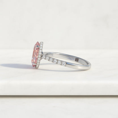 IGI Certified Lab Grown Oval Diamond Engagement Ring Hidden Halo Pavé Band