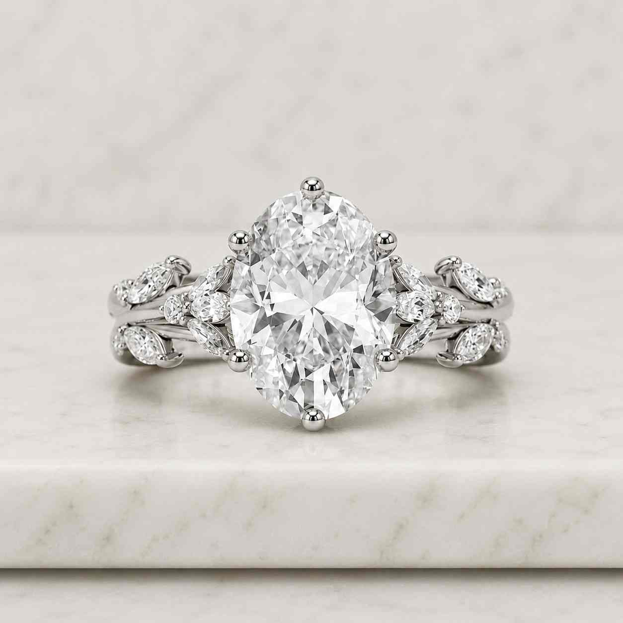 igi certified lab grown oval diamond engagement ring hidden halo, pavé band ring gift for her