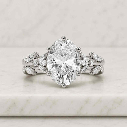 IGI Certified Lab Grown Oval Diamond Engagement Ring Hidden Halo, Pavé Band Ring Gift For her