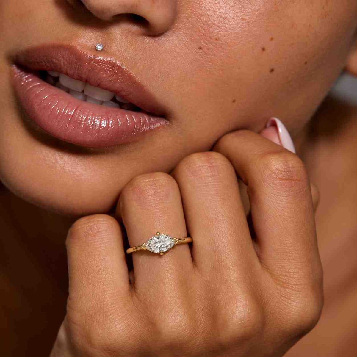 igi certified marquise cut lab grown diamond solitaire 10k gold engagement ring
