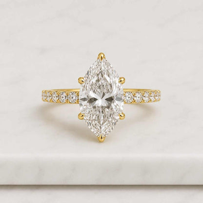 IGI Certified Marquise Lab Grown Diamond Engagement Ring, Solitaire Pave 18K Gold Ring, E VVS2
