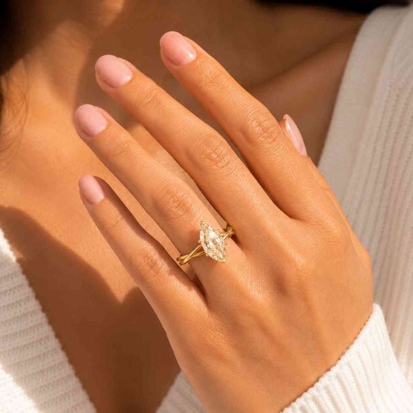  IGI Certified Oval Cut Lab Grown Trendy EAST to WEST Style Diamond Solitaire Engagement Ring 14k Yellow Gold