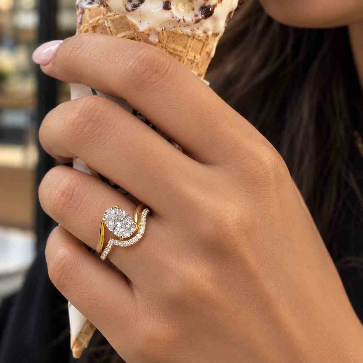 igi certified oval lab grown oval diamond engagement ring: hidden halo, pavé band
