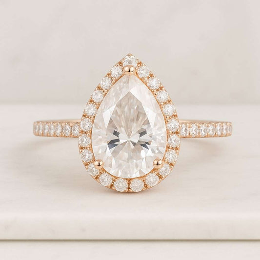 IGI Certified Pear Cut Lab Grown Diamond Graduated Halo Engagement Ring Pear Cut Halo Lab Grown Diamond Engagement Ring Pave Band