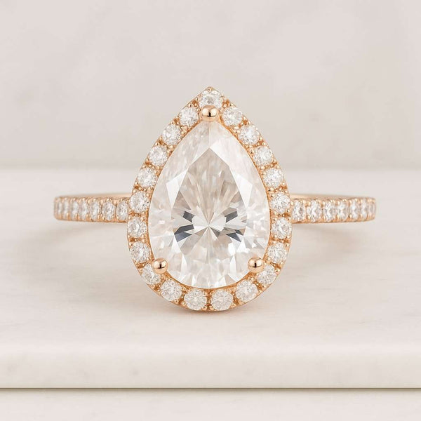 IGI Certified Pear Cut Lab Grown Diamond Graduated Halo Engagement Ring Pear Cut Halo Lab Grown Diamond Engagement Ring Pave Band