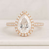 Three Prong Pear Cut Halo Engagement Ring With Half Pave set