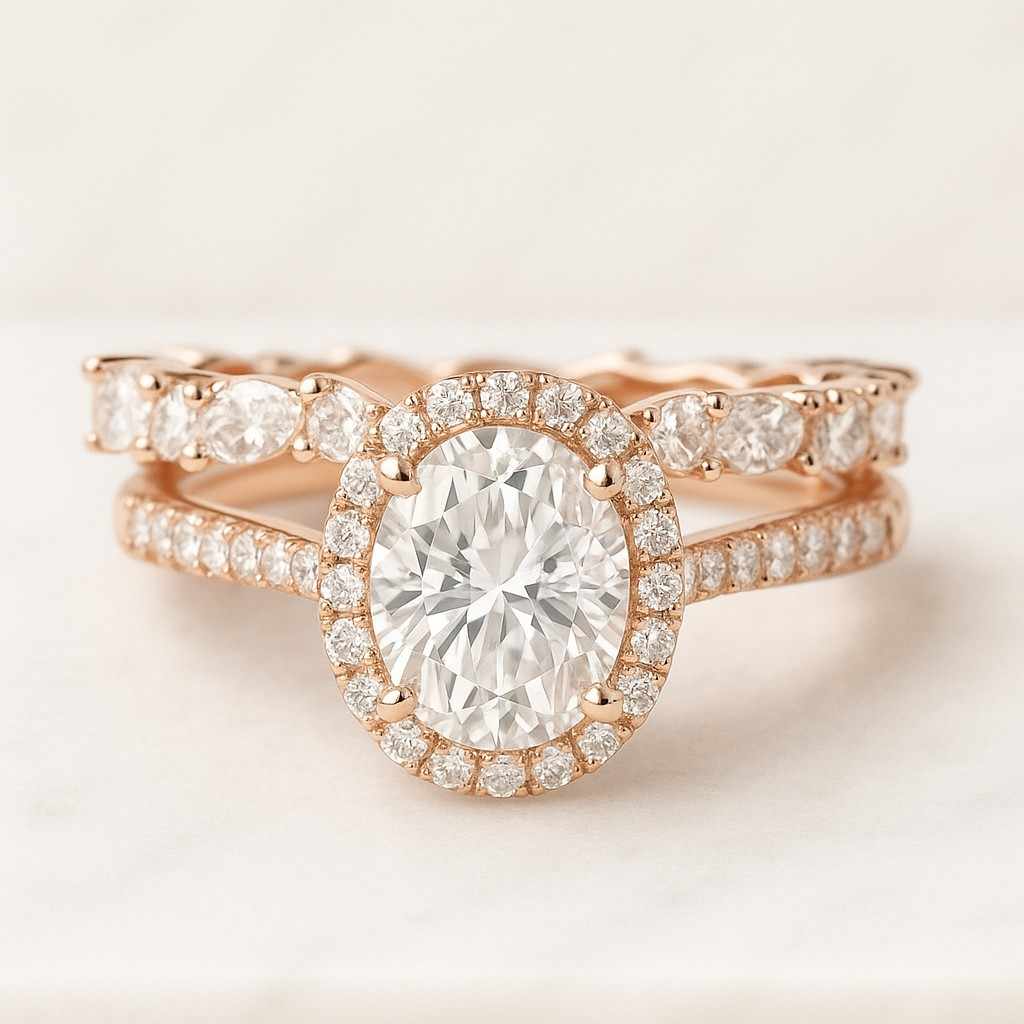 IGI Certified, Proposal Ring Anniversary Gift For Her 10K Solid Gold Round Hidden Halo