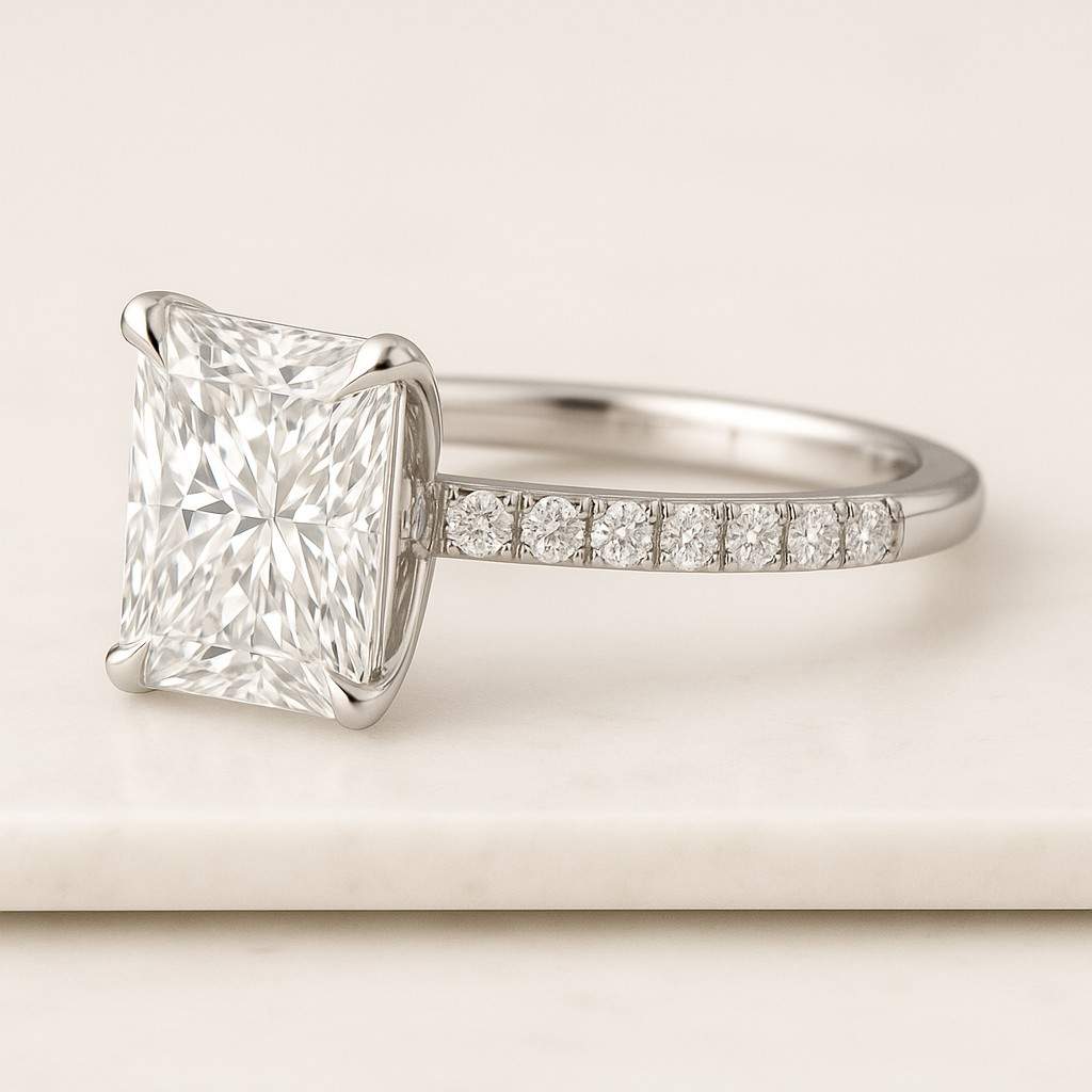 IGI Certified Radiant Cut 4.00 Ct Lab Grown Diamond Engagement Ring 14K Yellow Gold Hidden Halo Ring