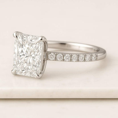 IGI Certified Radiant Cut 4.00 Ct Lab Grown Diamond Engagement Ring 14K Yellow Gold Hidden Halo Ring