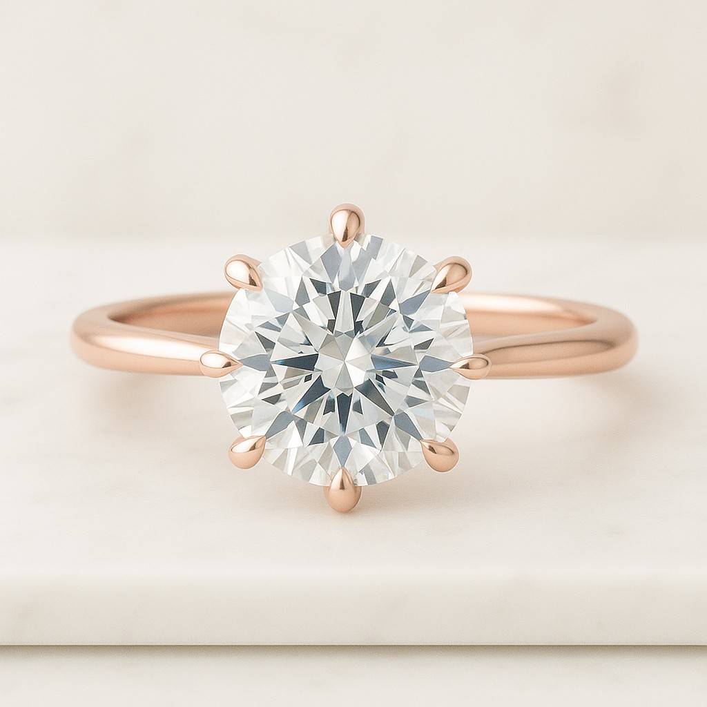 IGI Certified Round Lab Grown Diamond Engagement Ring Solid Gold DVS1 Diamond Six Prongs Promise Ring Birthday Gift for Women