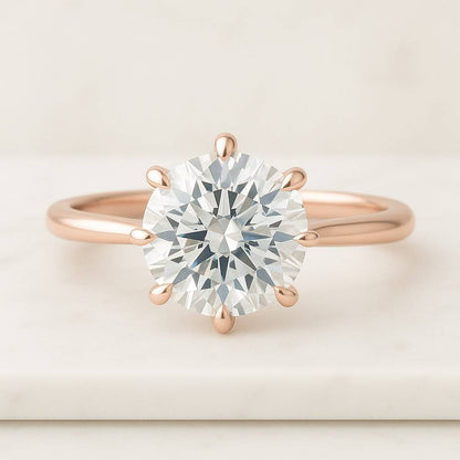 IGI Certified Round Lab Grown Diamond Engagement Ring Solid Gold DVS1 Diamond Six Prongs Promise Ring Birthday Gift for Women