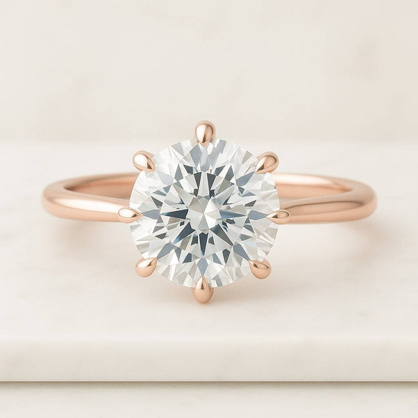 IGI Certified Round Lab Grown Diamond Engagement Ring Solid Gold DVS1 Diamond Six Prongs Promise Ring Birthday Gift for Women