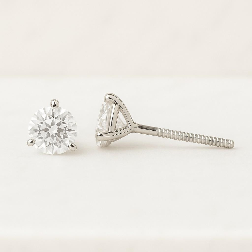 IGI Certified Round Lab Grown Diamond Stud Earrings 2 TCW Diamond Earrings 14K Solid Gold Earrings For Women