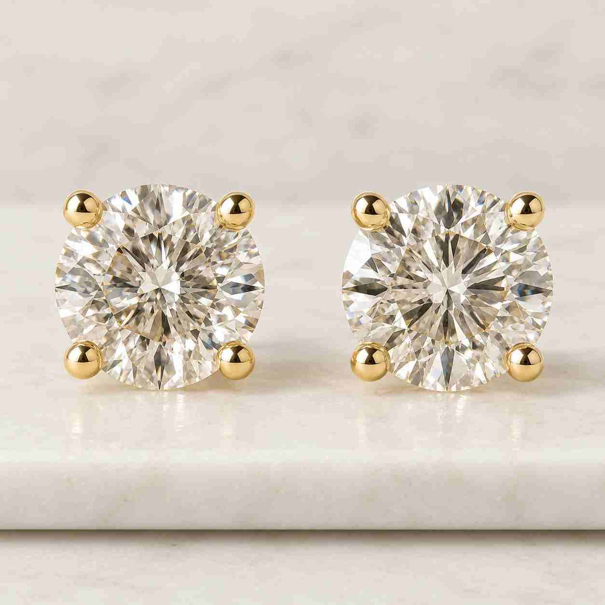 IGI Certified Round Lab Grown Diamond Stud Earrings, 2 TCW Diamond Earrings, 14K Solid Gold Earrings For Women, Classic Diamond Earrings
