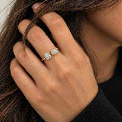IGI Certified Toi et Moi Solid Gold Pear Lab Grown Diamond & Emerald Cut Lab Grown Emerald Engagement Ring
