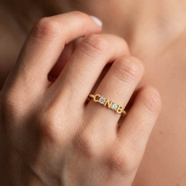 Initial Morse Code Ring Diamond Ring with Personalized Letter Cute Jewelry for Couples Anniversary Gift Ideas Bridesmaid Gift Diamond Ring

