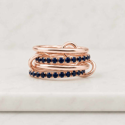 Interlocking Multi Band Ring, Lab Blue Sapphire, Aquamarine Topaz, White Gold Ring
