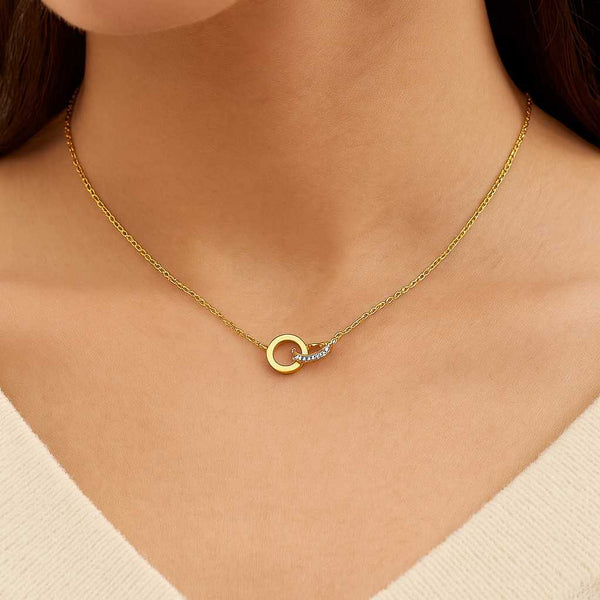 Interlocking Paved Circle Choker Necklace For Her Diamond Infinity Eternity Necklace Gift for Wife Girlfriend Circle Pendant Choker