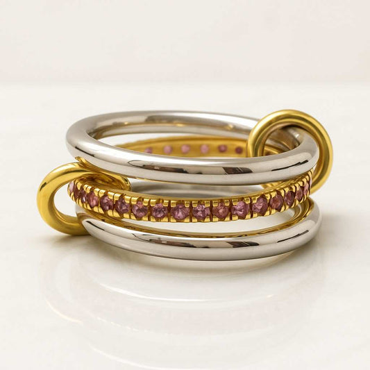 Interlocking gold link ring with lab grown Diamond 14K stackable band