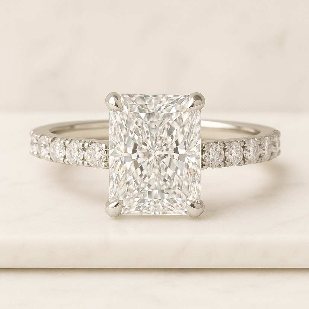 Invisible Halo-Pave Wedding Ring Handmade Jewelry Hidden Halo and Side Round Diamonds