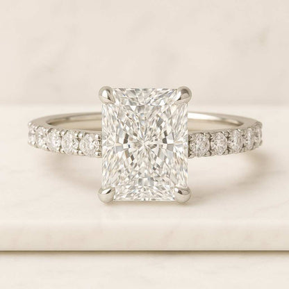 Invisible Halo-Pave Wedding Ring Handmade Jewelry Hidden Halo and Side Round Diamonds