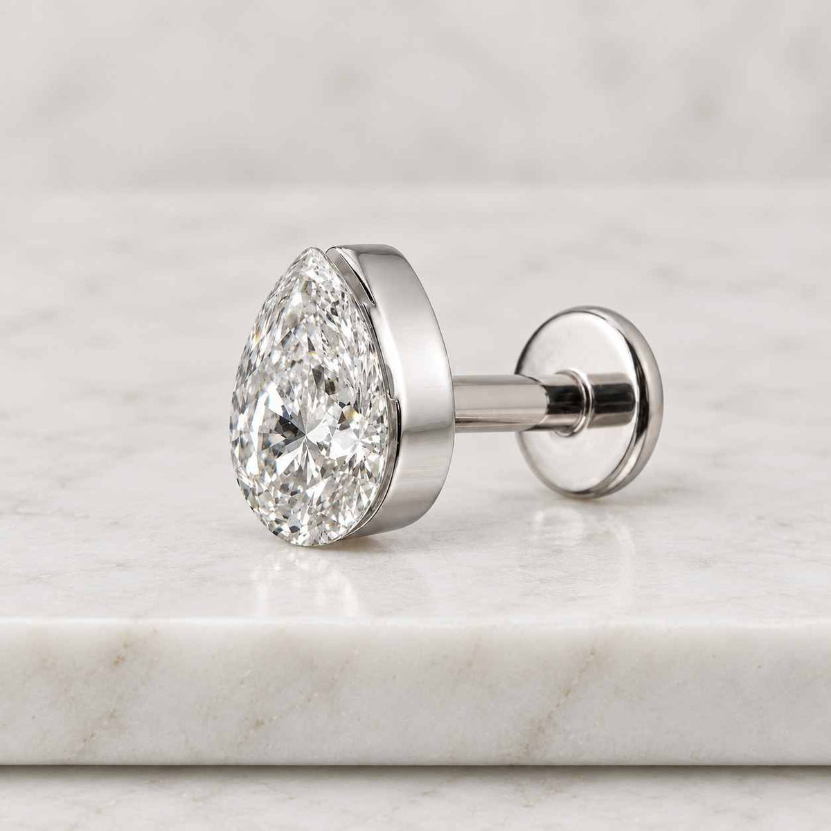 invisible set diamond pear threaded stud earring pear shape lab grown diamond screw back stud helix daith cartilage piercing 14k solid gold
