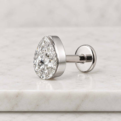 Invisible Set Diamond Pear Threaded Stud Earring pear shape lab grown diamond screw back stud helix daith cartilage piercing 14K Solid Gold
