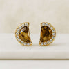 1.12 CT Half Moon Cut Tourmaline Birth Stone Half Halo Stud Earrings