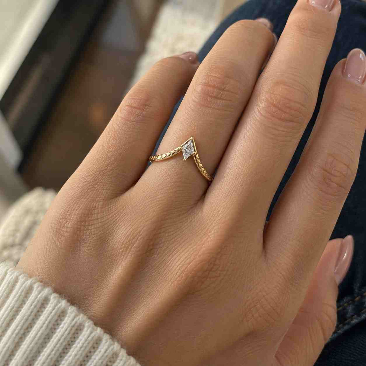 Kite Cut Salt and Pepper Diamond Engagement Ring 14k Rose Gold, Solitaire Ring, Alternative Bridal Jewelry QL2041