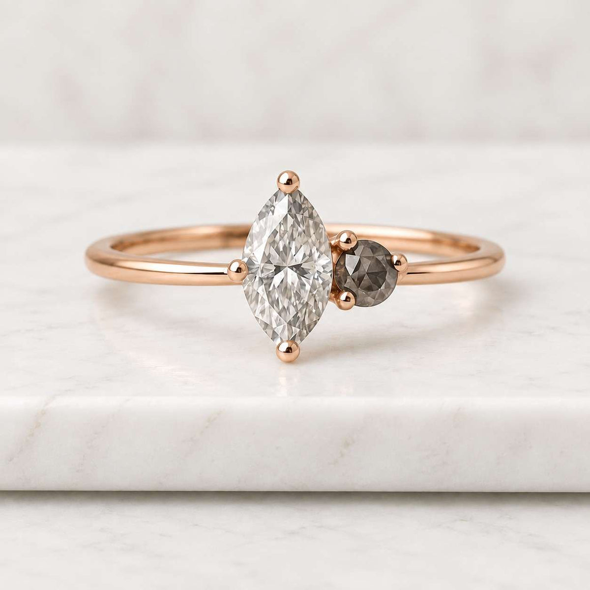 Kite Diamond Salt and Pepper Engagement Ring - 14k Gold Anniversary Gift