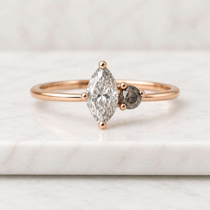 Kite Diamond Salt and Pepper Engagement Ring - 14k Gold Anniversary Gift