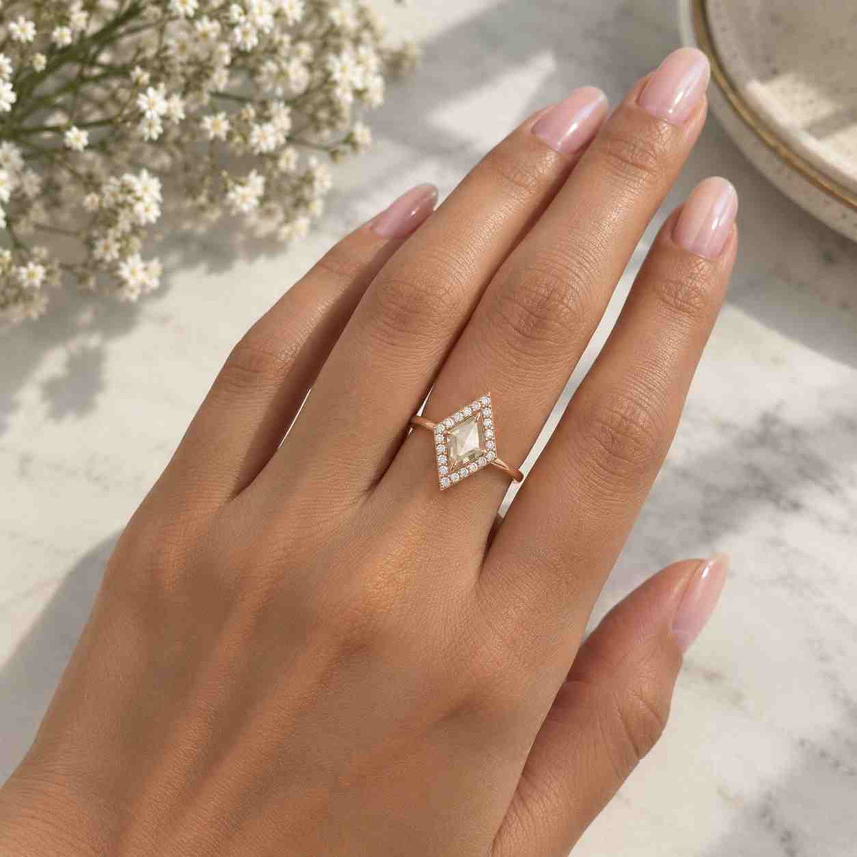 Kite Diamond Salt and Pepper Engagement Ring - 14k Gold Anniversary Gift