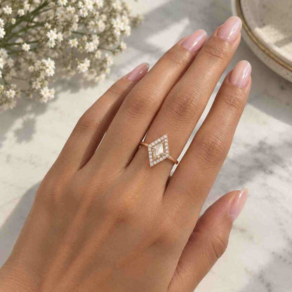 Kite Diamond Salt and Pepper Engagement Ring - 14k Gold Anniversary Gift