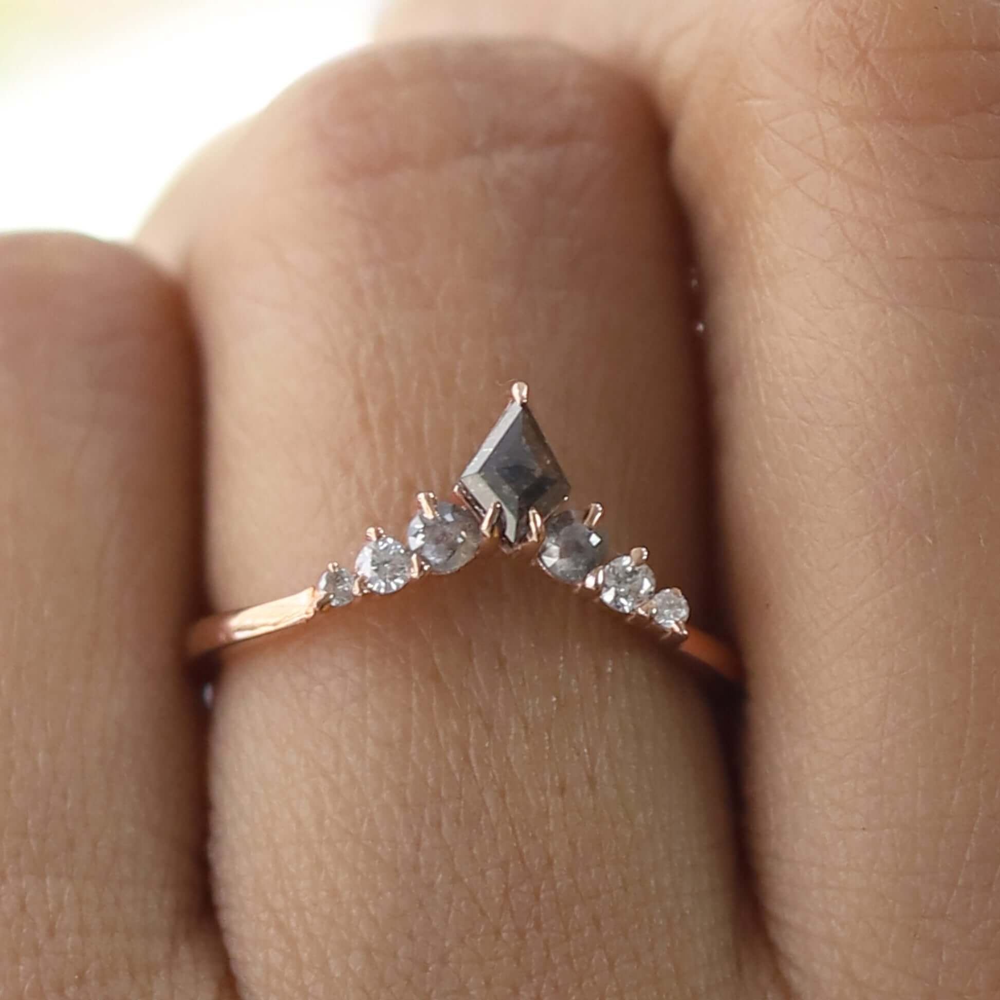 Kite Shape Salt and Pepper Diamond Engagement Ring