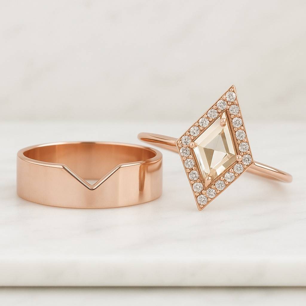 Kite Shape Solitaire Ring Kite & Round Engagement Ring Set Curved Wedding Band Kite Shape Solitaire Ring Kite Round Engagement Ring Set Curved Wedding Band