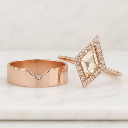 Kite Shape Solitaire Ring Kite & Round Engagement Ring Set Curved Wedding Band Kite Shape Solitaire Ring Kite Round Engagement Ring Set Curved Wedding Band