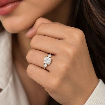 Kite Side Stone Ring, 14K Gold Bridal Ring, IGI Diamond Gift