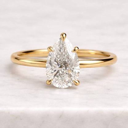 Knife Edge Pear Cut Solitaire Moissanite Engagement Ring